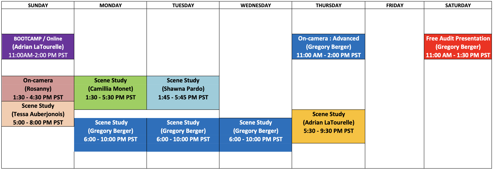 Berg Class Schedule 10:6:25