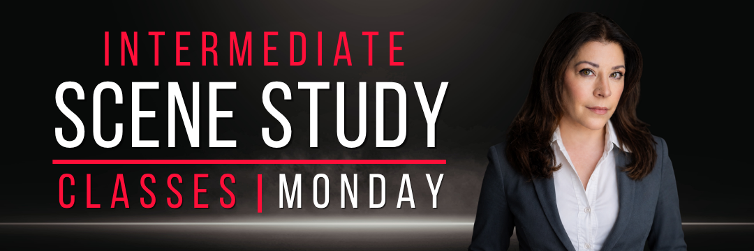 Banner of the Intermediate scene study classes on monday with the headshot of Camila Monet