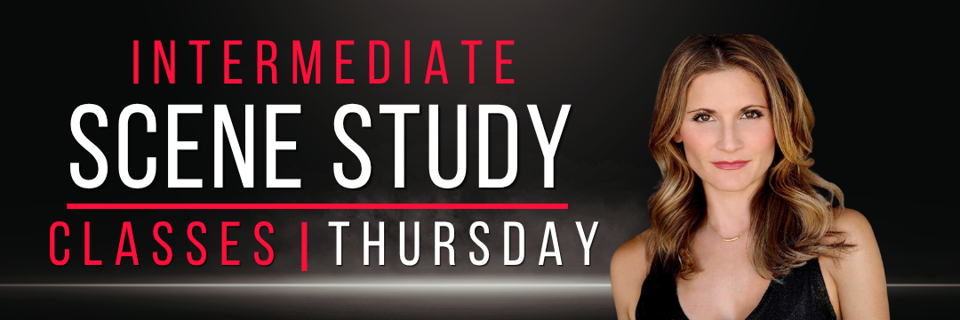 Banner of the Intermediate scene study classes on Thursday with the headshot of Shawna Pardo