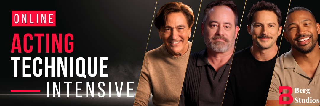 Banner of Online Acting Technique classes for actors, with Gregory Berger, Adrian Latourelle, Michael Trevino and Charles Michael Davis